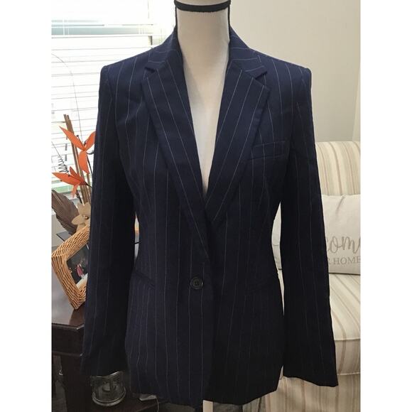 NWT Lauren Ralph Lauren Pin Stripe Grey Wool Single Button Classic Blazer 10 - Picture 1 of 6